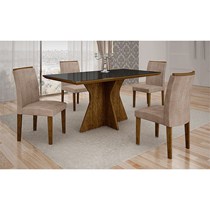 Conjunto de Sala de Jantar Mesa com 4 Cadeiras Creta Leifer Ypê/Preto/Animale Capuccino