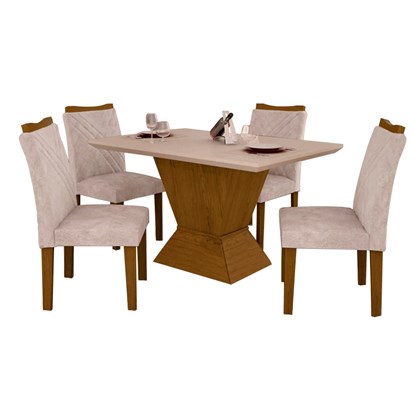 Conjunto de Sala de Jantar Mesa com 4 Cadeiras Larissa Leifer Imbuia/Pena Palha
