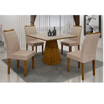 Conjunto de Sala de Jantar Mesa com 4 Cadeiras Pampulha Leifer Canela/Linho Bege