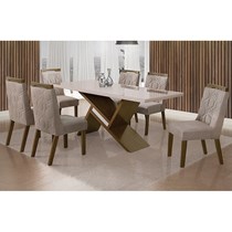 Conjunto de Sala de Jantar Mesa com 6 Cadeiras Ágata Leifer Ypê/Off White/Veludo Camurça