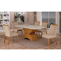 Conjunto de Sala de Jantar Mesa com 6 Cadeiras Atenas Leifer Imbuia/Off White/Veludo Palha