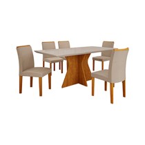 Conjunto de Sala de Jantar Mesa com 6 Cadeiras Creta Leifer Imbuia/Off White/Veludo Palha
