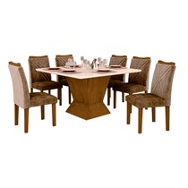 Conjunto de Sala de Jantar Mesa com 6 Cadeiras Larissa Leifer Imbuia/Animale Capuccino