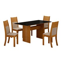 Conjunto de Sala de Jantar Mesa Florença com 4 Cadeiras Havaí Leifer Imbuia/Preto/Linho Bege