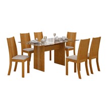 Conjunto de Sala de Jantar Mesa Havaí com 6 Cadeiras Vitória Leifer Imbuia/Pena Palha