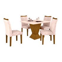 Conjunto de Sala de Jantar Mesa Quadrada com 4 Cadeiras Larissa Leifer Imbuia/Pena Palha