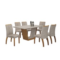 Conjunto Sala de Jantar Mesa com 6 Cadeiras Alemanha Leifer Imbuia/Off White/Pena Palha