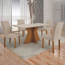 Conjunto Sala de Jantar Mesa Creta com 4 Cadeiras Olímpia Leifer Imbuia/Off White/Veludo Palha