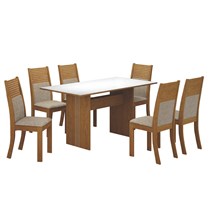Conjunto Sala de Jantar Mesa Florença com 6 Cadeiras Havaí Leifer Imbuia/Branco/Linho Bege