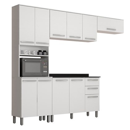 Cozinha Compacta 4 Peças Paneleiro com Nicho, Armários Aéreos e Balcão Alpes Valdemóveis Branco