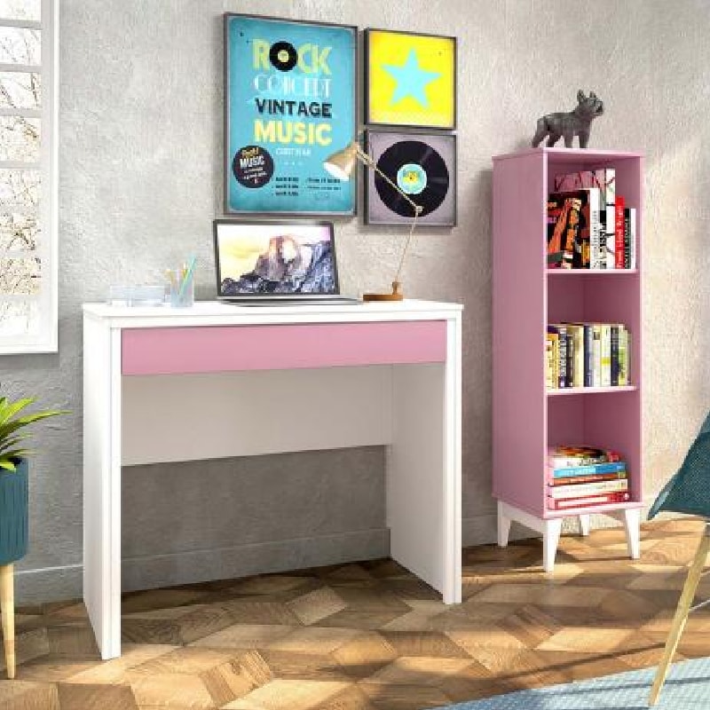 Escrivaninha Twister Tcil Móveis Neve/Quartzo Rosa - Movelito