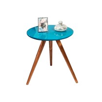 Mesa de canto madeira com vidro 0150 Ex Decor Amêndoa/Azul