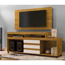 Rack Triunfo Com Painel Wood Para TV Até 55 Polegadas Mavaular Mel/Off White